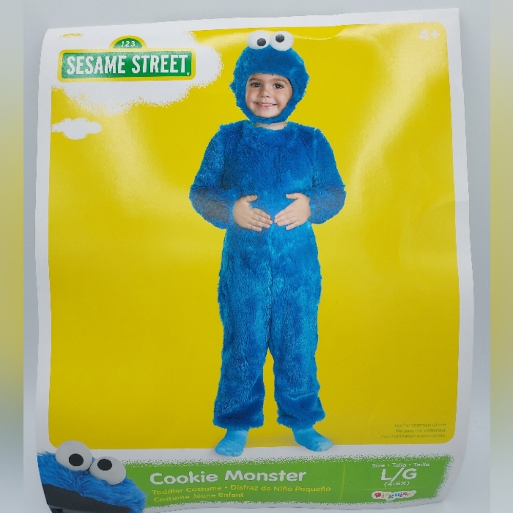 Sesame Street Cookie Monster Costume - Bright Blue Plush Jumpsuit with Hood